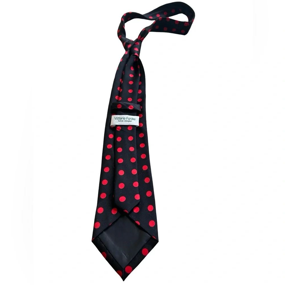 NWOT Men’s Vtg 1990s Vittorio Faring Italian Designer Black & Red Polka Dot Tie